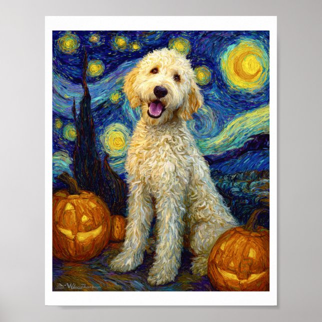Póster Goldendoodle Cute Dog Halloween Jack O Lantern Pum (Frente)