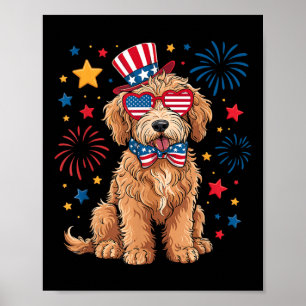 Póster Goldendoodle Patriótico 4 De Julio Golden Doodle D