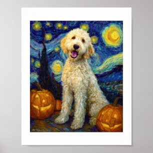 Póster Goldendoodle Perro Lindo Halloween Jack O Lantern