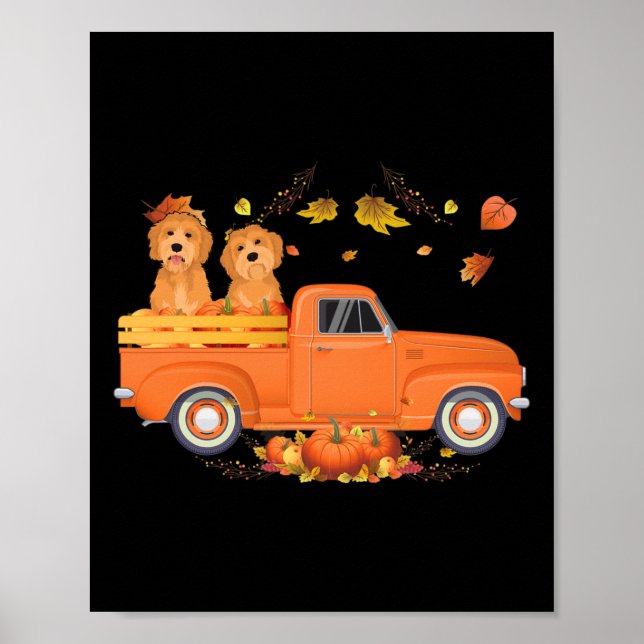 Póster Goldendoodle Pumpkin Camión Caída Leaf Acción de G (Frente)