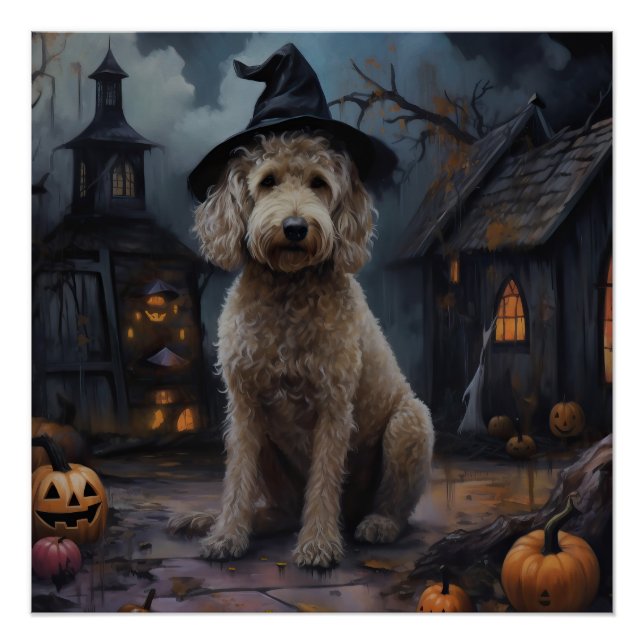 Póster Goldendoodle Pumpkins Halloween Scary (Anverso)
