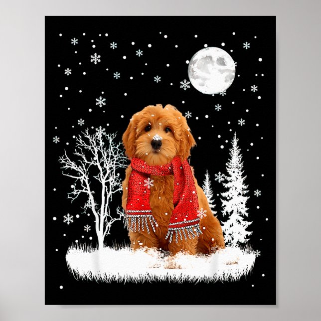 Póster Goldendoodle Under Moonlight Snow Christmas Pajama (Frente)