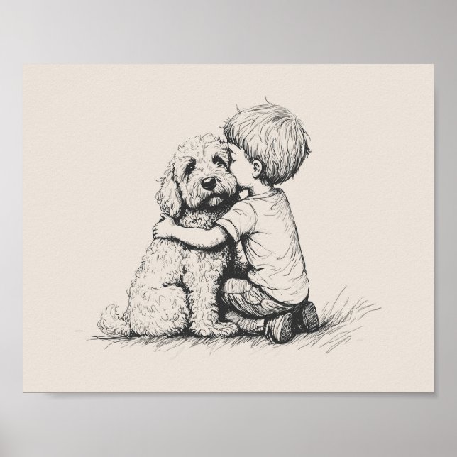 Póster goldendoodle y niño (Frente)