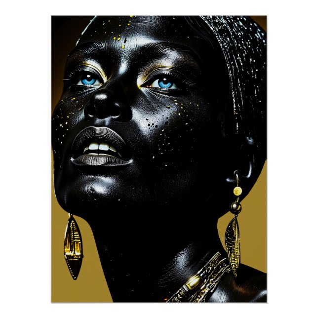 Póster Goldene Eleganz: Schwarze Schönheit mit Schmuck (Anverso)