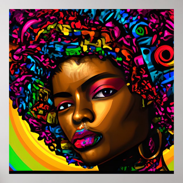 Póster Goldy Queen Rainbow Cuelo Negro Melanin Afro (Frente)