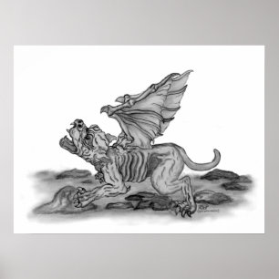 Póster Golem - Gargoyle schwarz-weiß design