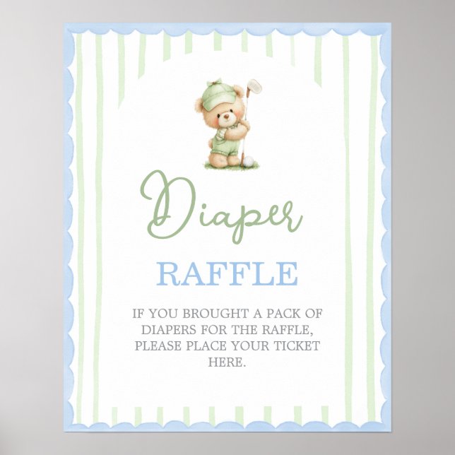Póster Golf baby shower Diaper Raffle sign (Frente)