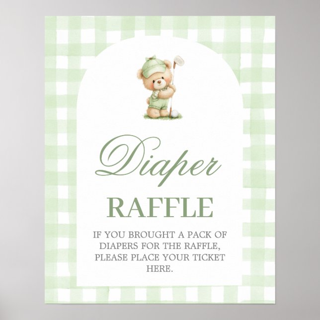 Póster Golf baby shower Diaper Raffle sign (Frente)
