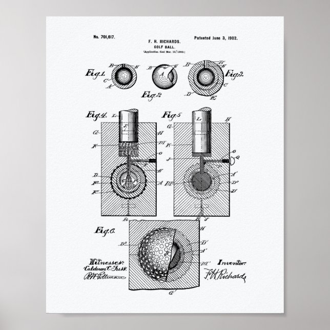 Póster Golf Ball 1902 Patent Art - Libro Blanco (Frente)