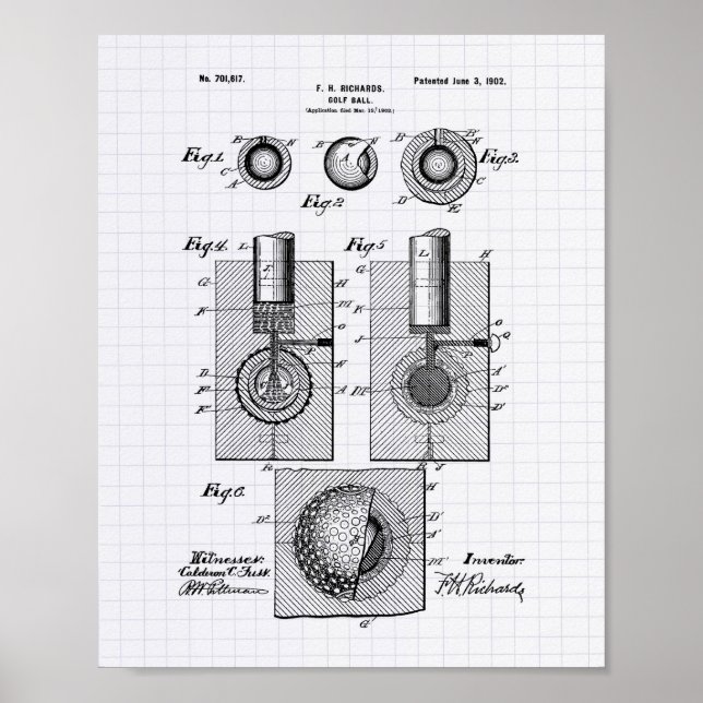 Póster Golf Ball 1902 Patent Art - Lining Peper (Frente)