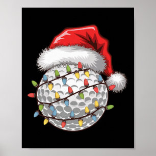 Póster Golf Ball Santa Sombrero Luces del árbol de Navida