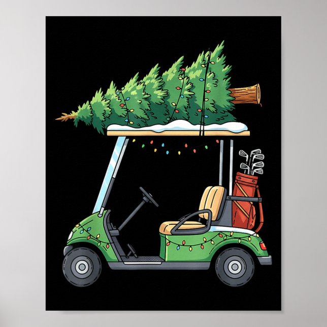 Póster Golf Cart Christmas Tree Lights Funny For Men Wome (Frente)