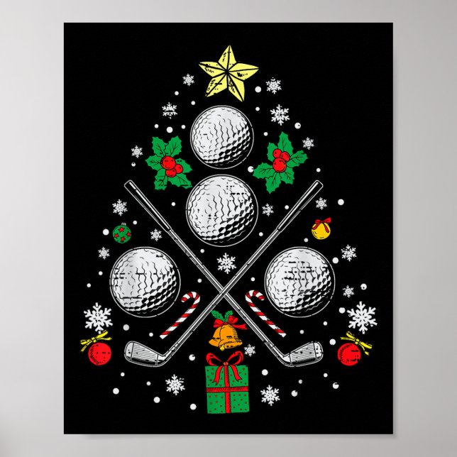 Póster Golf Christmas Tree Light Pajama Golfer Xmas Hombr (Frente)