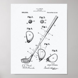 Póster Golf Club 1910 Patent Art - Libro Blanco