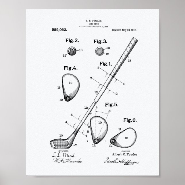 Póster Golf Club 1910 Patent Art - Libro Blanco (Frente)