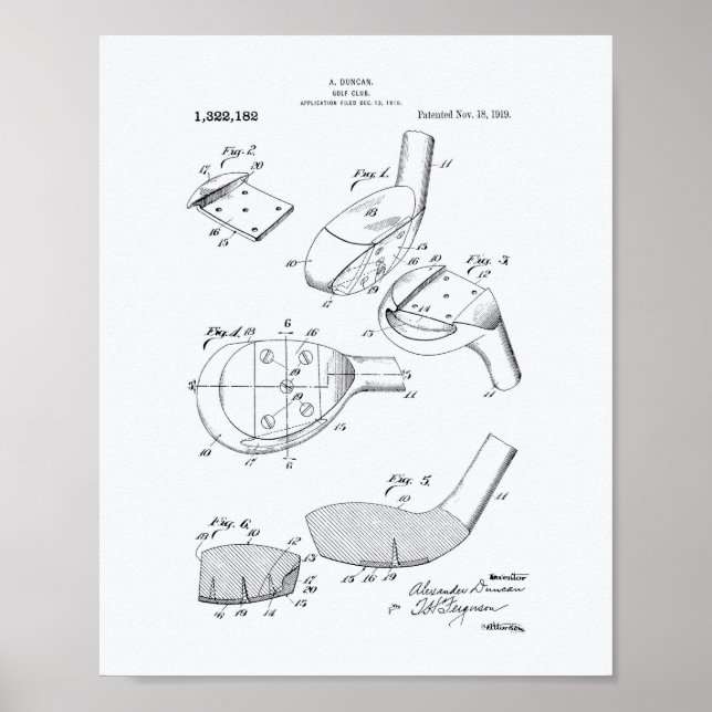 Póster Golf Club 1919 Patent Art - Libro Blanco (Frente)