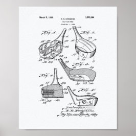 Póster Golf Club Head 1926 Patent Art - Libro Blanco