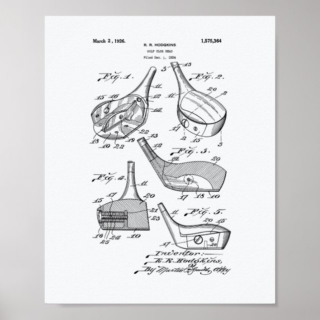 Póster Golf Club Head 1926 Patent Art - Libro Blanco (Frente)