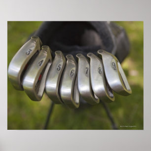 Póster Golf club heads in a bag. Three through nine
