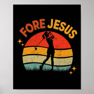 Póster Golf Cristiano Jesús Retro 70s Golf Religioso