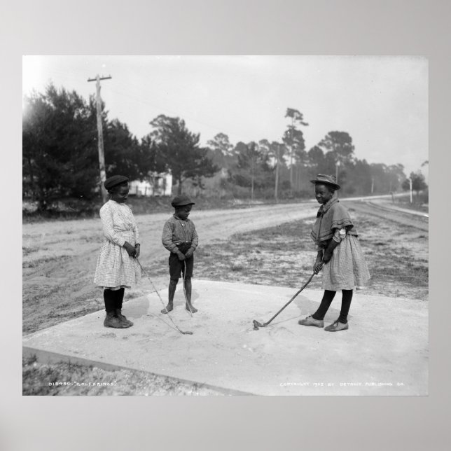 Póster Golf de niños afroamericanos de golferinos c1905 (Frente)