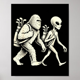 Póster Golf divertido Bigfoot Sasquatch Alien Ovni Golfis