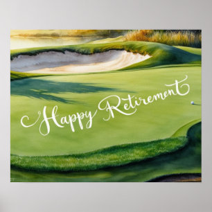 Póster Golf Feliz Jubilación con bola de golf en verde
