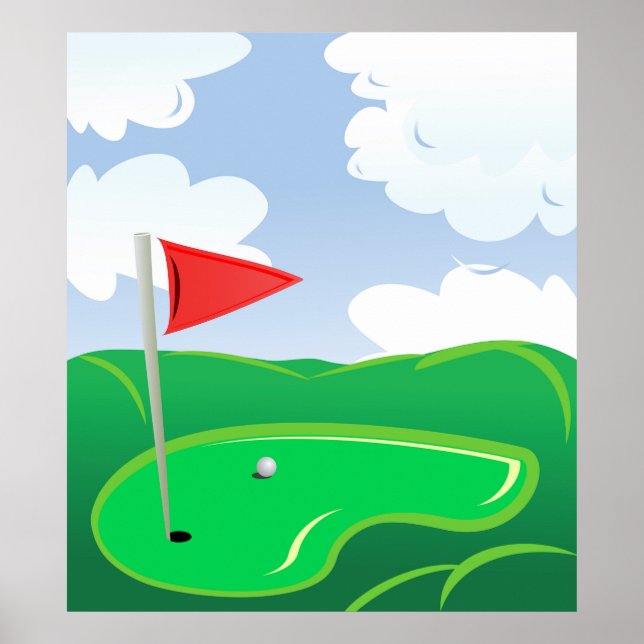 Póster Golf Green with Red Flag and Ball (Frente)