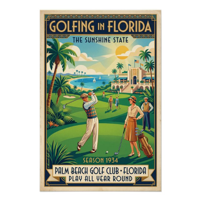 Póster Golf in Florida – Palm Beach 1934  (Anverso)