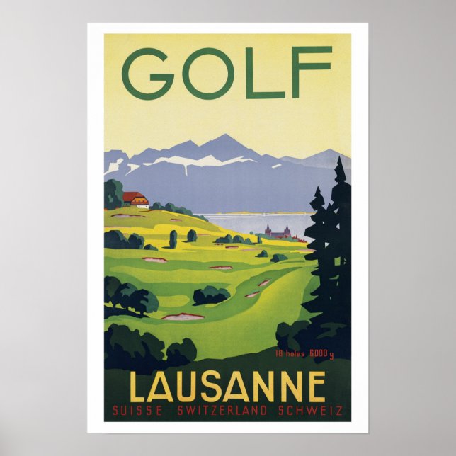 Póster Golf Lausanne Suiza ~ Viajes de época (Frente)
