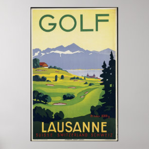 Póster Golf Lausanne Viaje Vintage Poster Ad Retro Print