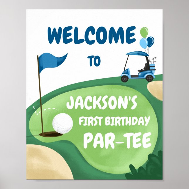 Póster Golf Par-Tee Hole en un niño Cumpleaños Bienvenida (Frente)