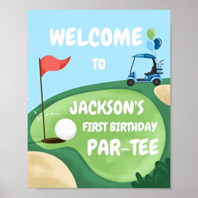 Póster Golf Par-Tee Hole en un niño Cumpleaños Bienvenida (Frente)