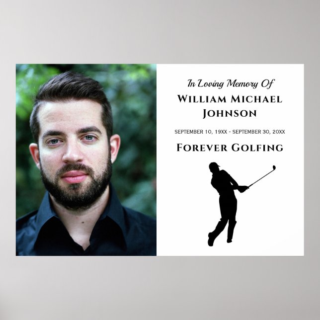 Póster Golf para Siempre Foto Personalizada Funeral Memor (Frente)