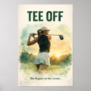 Póster Golf salida con golfista mujer
