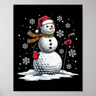 Póster Golf Snowman Golf Player Santa Hat Navidades Funny