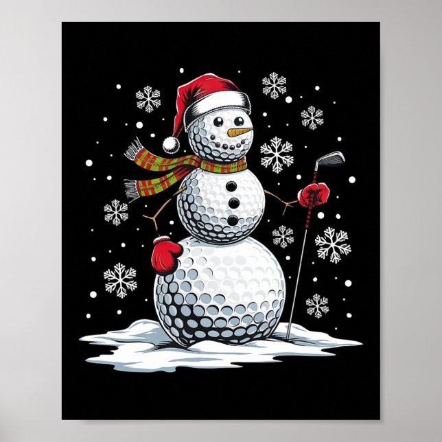 Póster Golf Snowman Golf Player Santa Hat Navidades Funny (Frente)