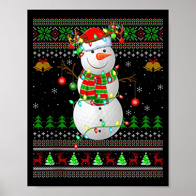 Póster Golf Snowman Ugly Christmas Sweaters Golfing Golfe (Frente)