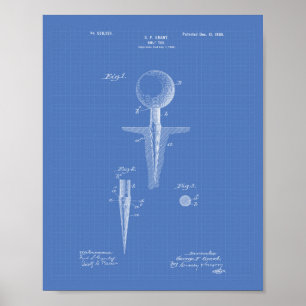 Póster Golf Tee 1899 Patent Art - Blueprint