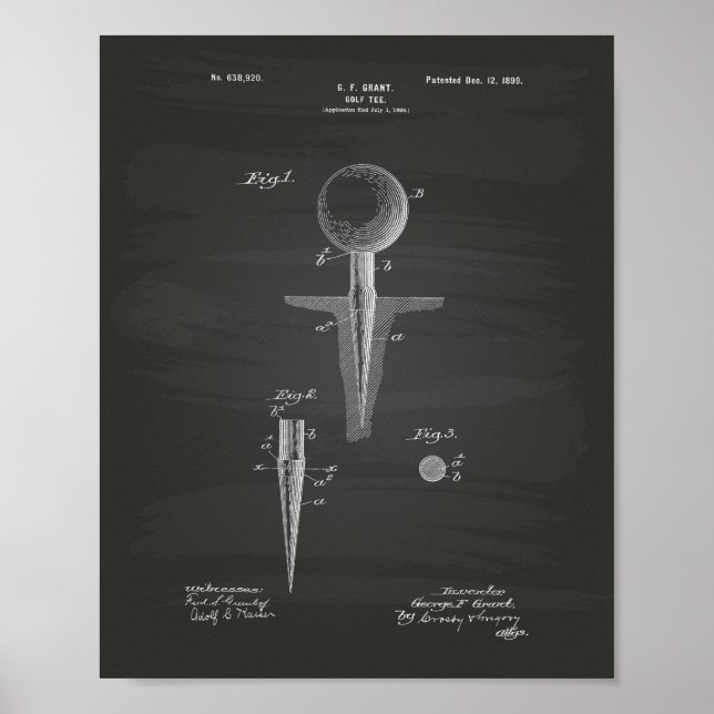 Póster Golf Tee 1899 Patent Art - Chalkboard (Frente)