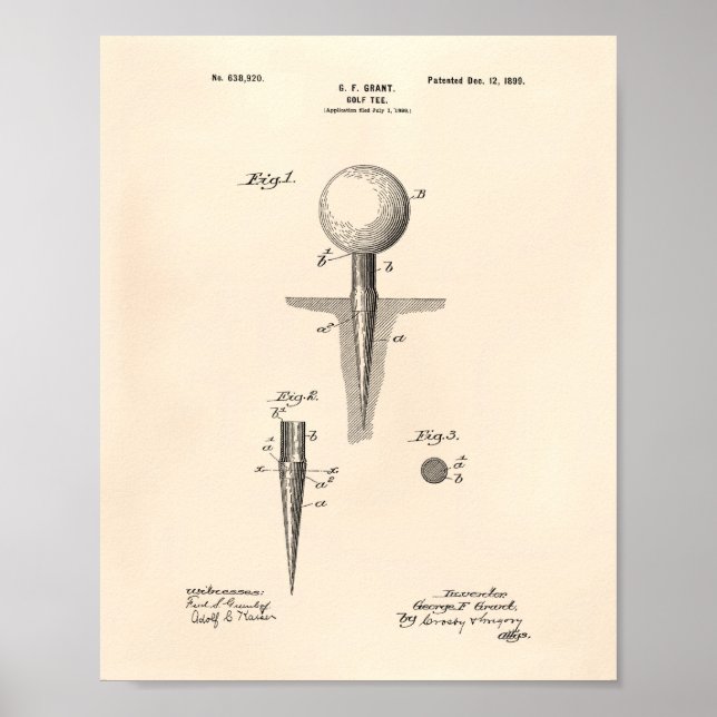 Póster Golf Tee 1899 Patent Art - Old Peper (Frente)