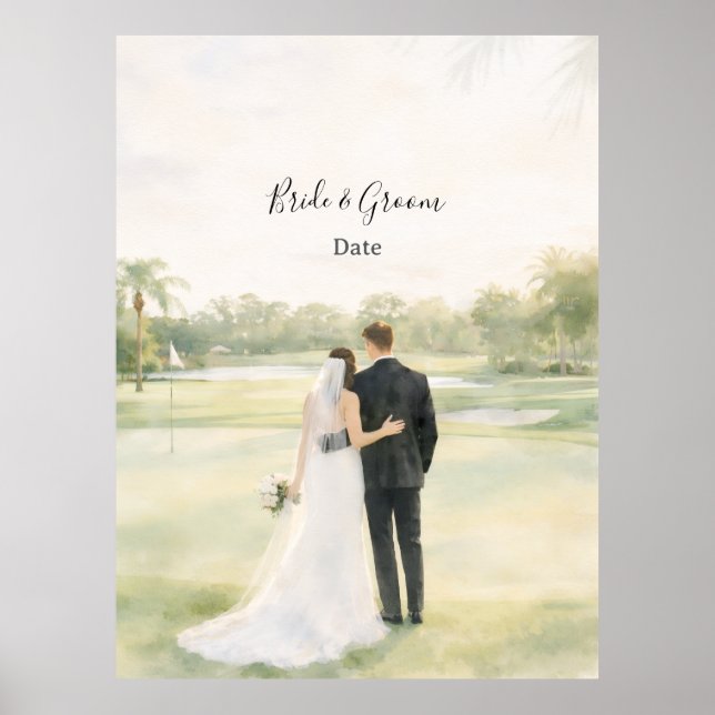 Póster Golf wedding Birde and Groom on Putting Green (Frente)