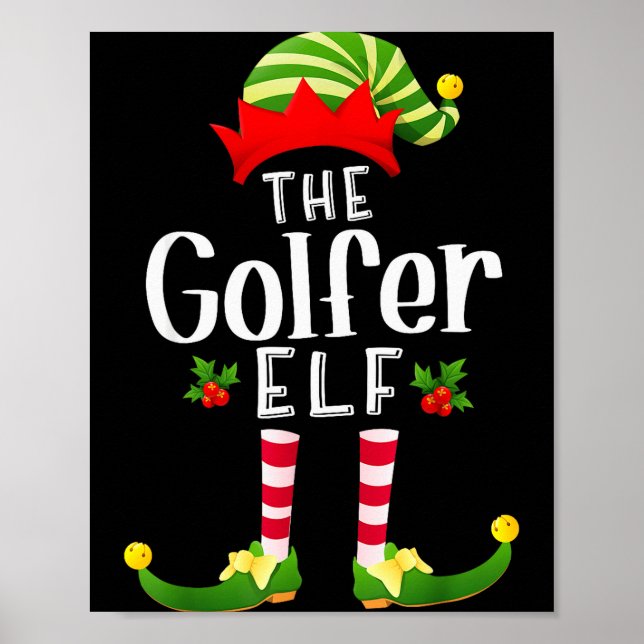 Póster Golfer Christmas Elf Matching Pajama X-mas Party  (Frente)