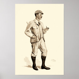 Póster Golfer de época con tubos de tabaco y botas
