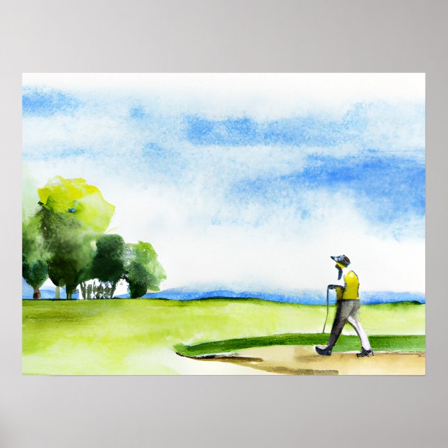 Póster Golfer en acuarela de campo de golf (Frente)