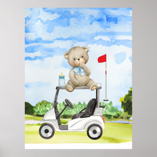 Póster Golfer Teddy Bear en carrito de golf para bebé (Frente)