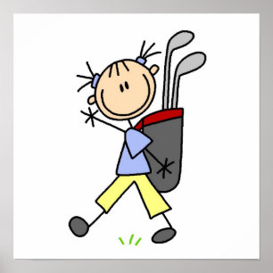 Póster Golfista del chica con el bolso y clubs