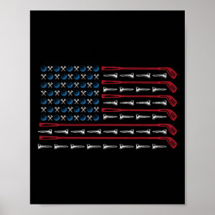 Póster Golfista Patriótico Americano Bandera Palo de Golf