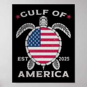 Póster Golfo De Estados Unidos Turtle Bandera Estadounide