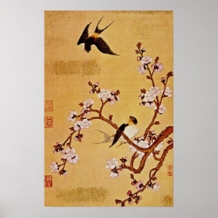 Póster golosinas blancas y ramas de flores, Chiang T'in